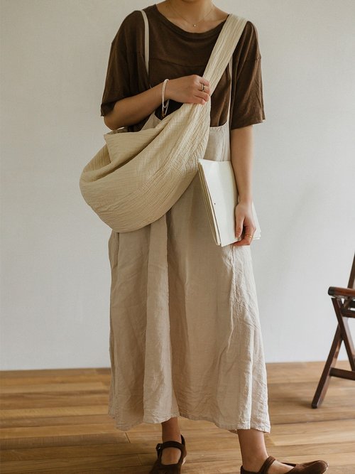 Natural linen tote bag hand embroidery bag handmade bag - Beige