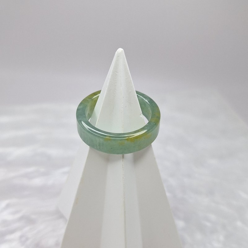 Wei material blue water with yellow jade ring jade ring international circumference 14 inner diameter 18.1 | natural A grade jadeite - แหวนทั่วไป - หยก 