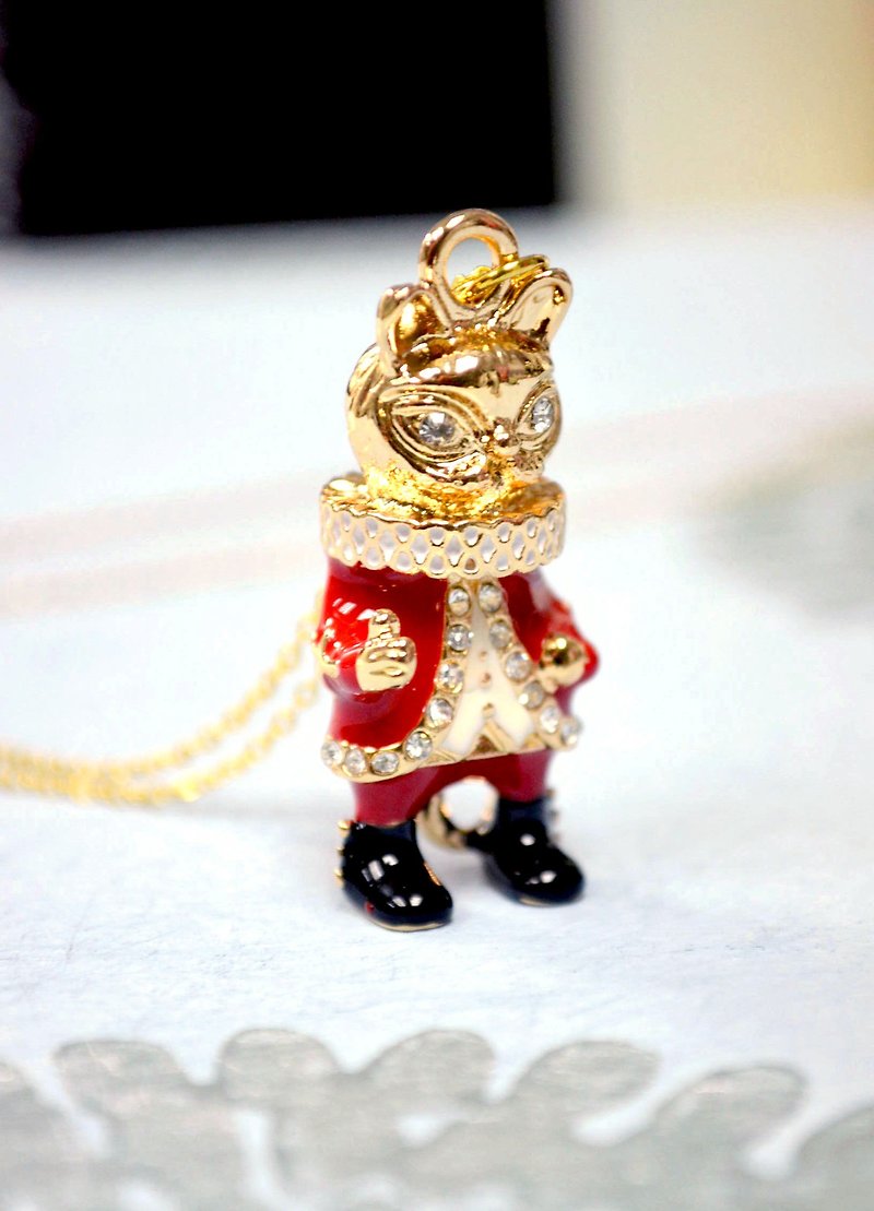 GOOKASO 原創 金屬雕刻紅色 貓咪國王頸鍊 項鍊吊墜 Necklace - 項鍊 - 其他金屬 紅色