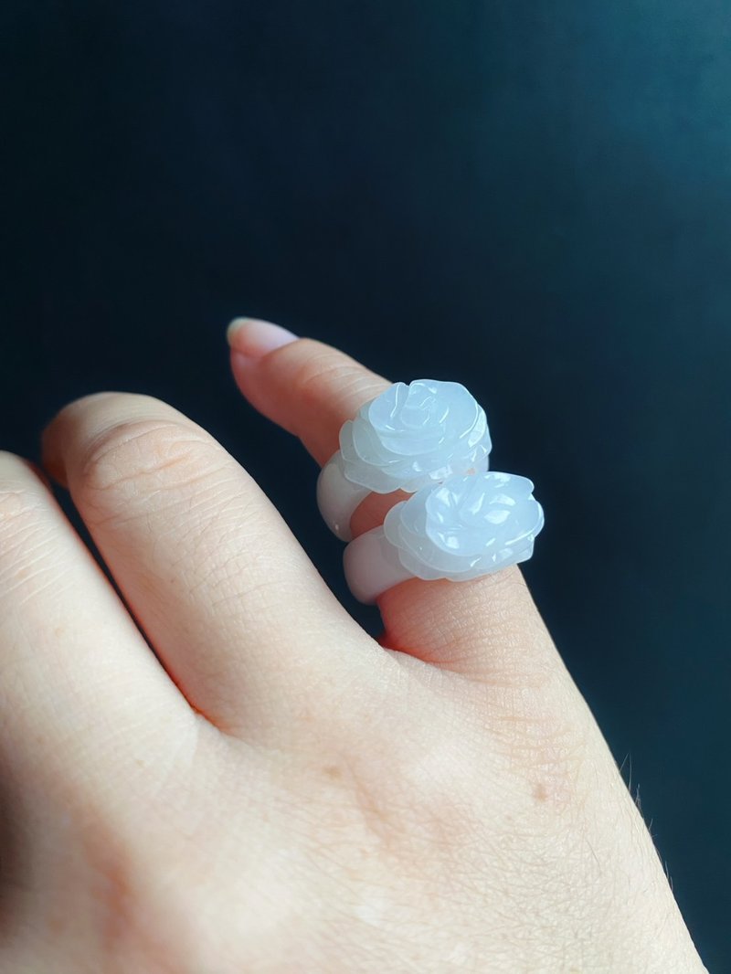 天然緬甸玉 翡翠 手工雕花 戒指 有錢 玉 戒環 ring 內徑16.4mm - 戒指 - 玉石 綠色