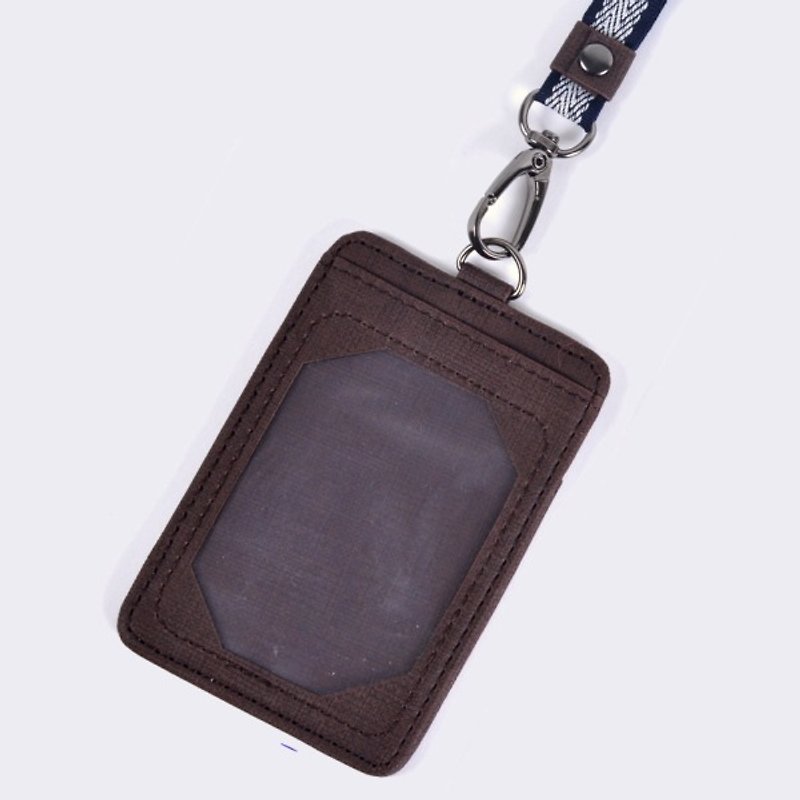 【Dogyball】"交換禮物" 簡約實用皮飾識別牌可拆式卡片項套 棕藍 - 證件套/卡套 - 聚酯纖維 黑色