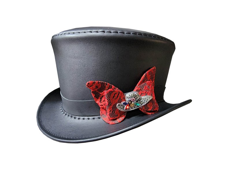 Victorian Black Leather Top Hat - หมวก - หนังแท้ สีดำ