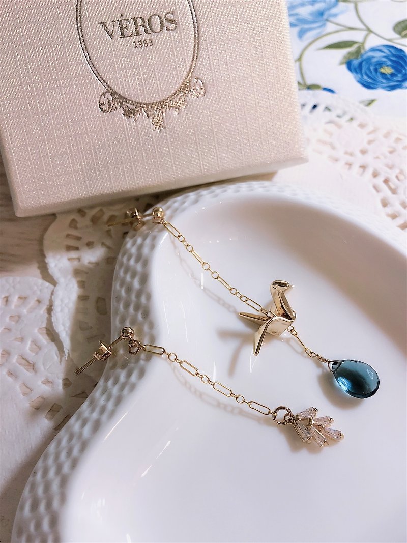 Paper crane teaser London blue Stone earrings - Earrings & Clip-ons - Gemstone Blue