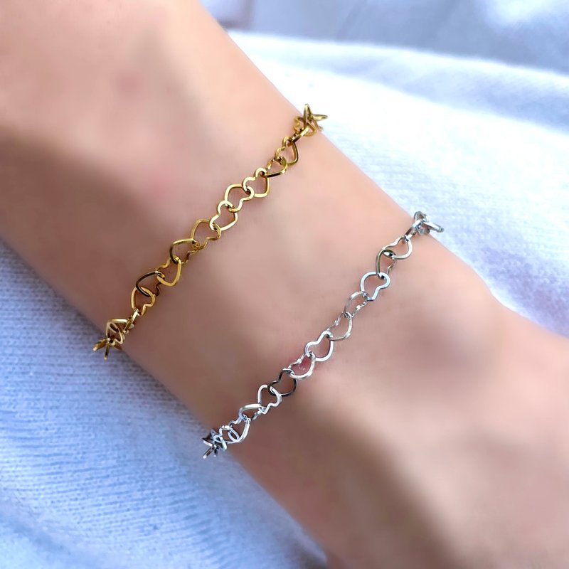 Dainty & Minimalist Herat chain Bracelet / Custom crystal Bracelet. 18k gold - สร้อยข้อมือ - สแตนเลส สีทอง