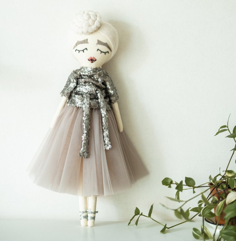 Handmade rag doll with white hair / Interior boudoir doll / Large art doll - ตุ๊กตา - วัสดุอื่นๆ ขาว