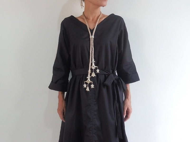Sold one more / Simple dress of cotton satin [black] - One Piece Dresses - Cotton & Hemp Black