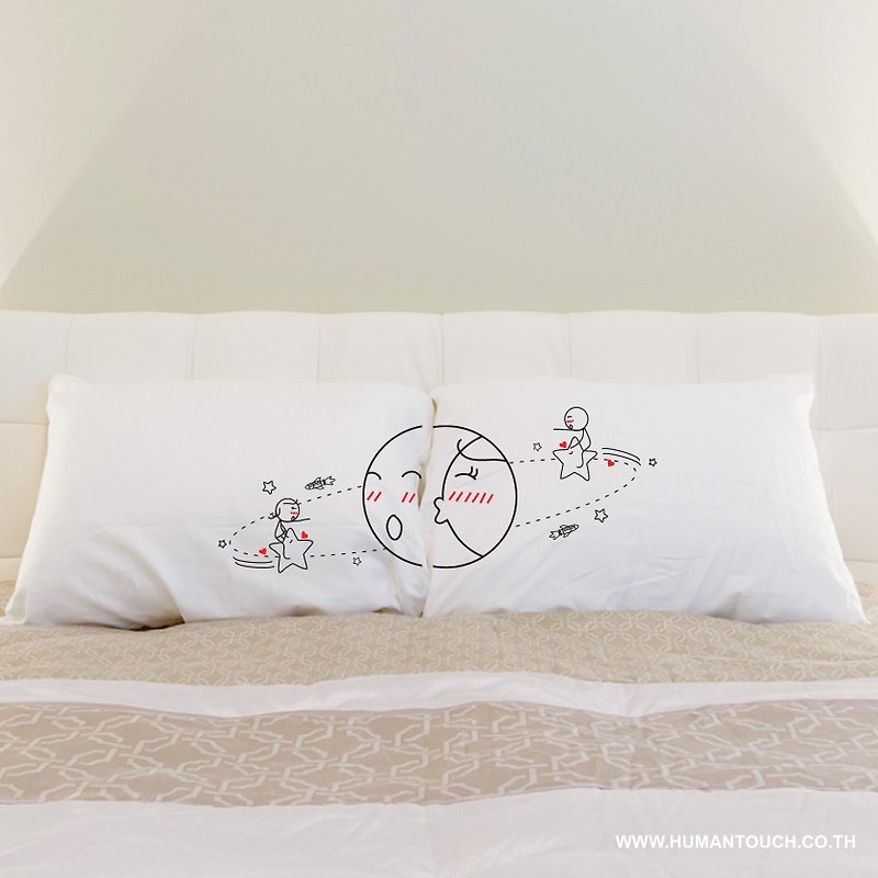 Satellite White Couple Pillowcase (Set of 2) - 床包/寢具 - 其他材質 白色