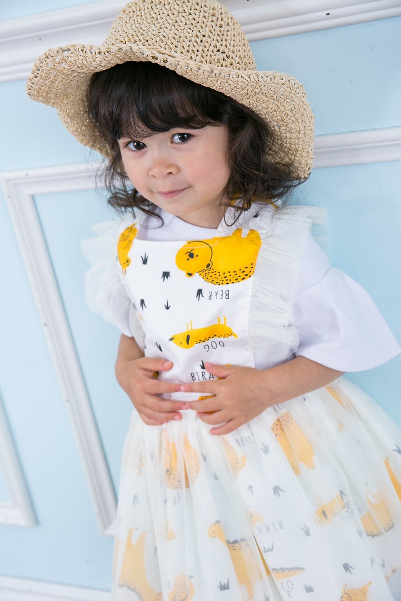 Children's aprons, overalls, painting clothes, lace gauze skirts, dresses Animal - Skirts - Cotton & Hemp White