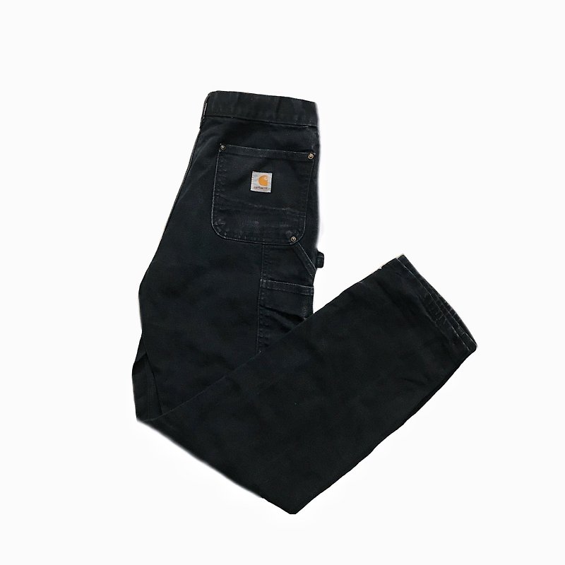 Vintage Carhartt Workwear Double Knee Pants 古著卡哈黑色工裝 - 男長褲/休閒褲 - 棉．麻 黑色