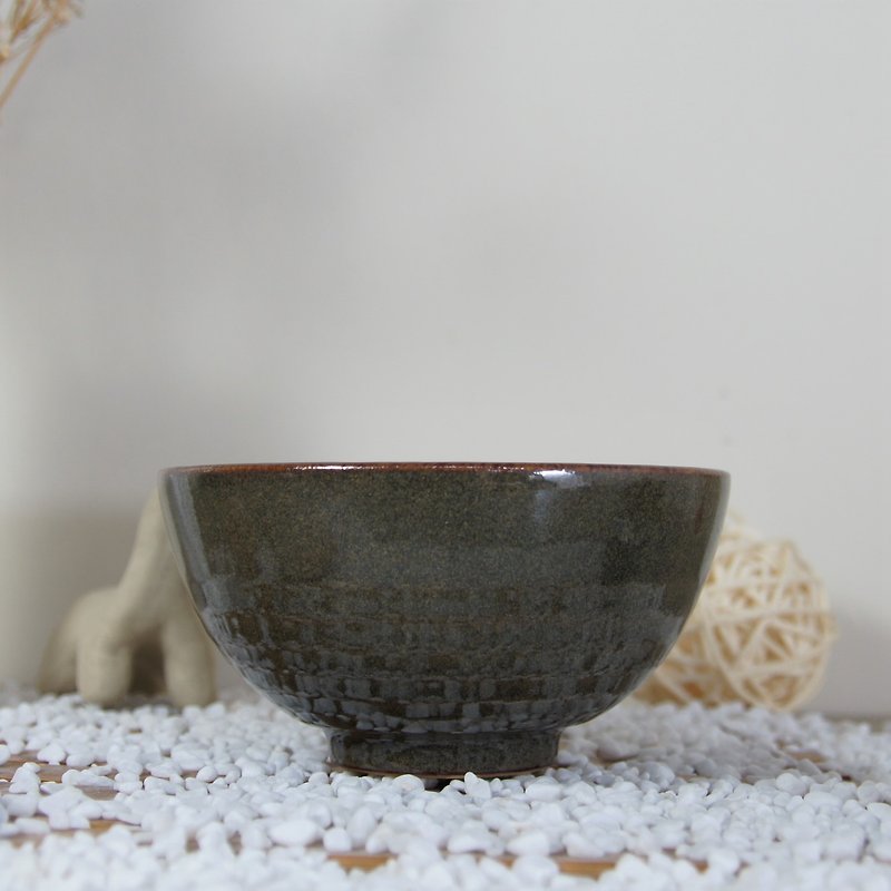 Sea cucumber green bowl, tea bowl, rice bowl - capacity about 280ml - ถ้วยชาม - ดินเผา สีเขียว