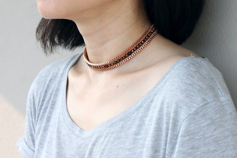 Short Necklaces Choker Copper Golden Tiger Eyes Wrap Bracelets - Necklaces - Other Metals Gold