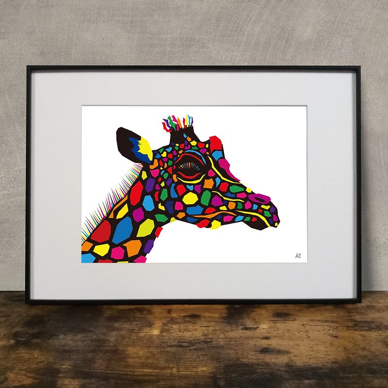 Sophisticated Giraffe Art: Stylish Blend of Primary Colors - Posters - Paper Multicolor
