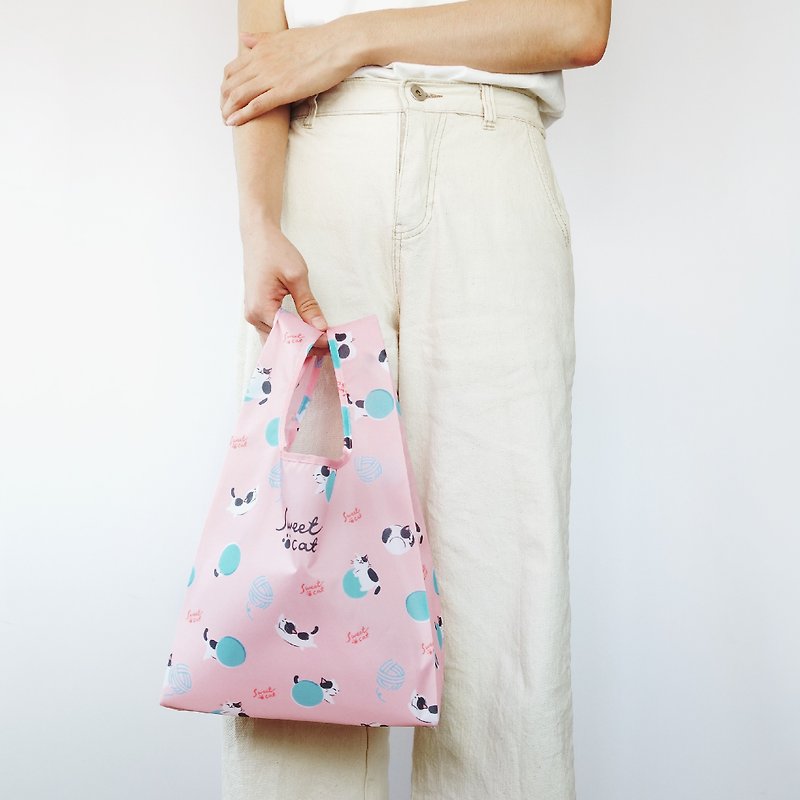 環保購物袋【袋走-慵懶貓咪】附掛袋 可折疊收納