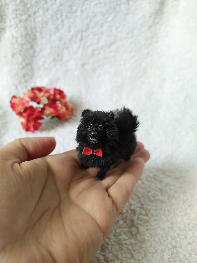 Miniature realistic Spitz puppy Teddy dog custom pet for doll Blythe dog replica - เย็บปัก/ถักทอ/ใยขนแกะ - งานปัก สีดำ