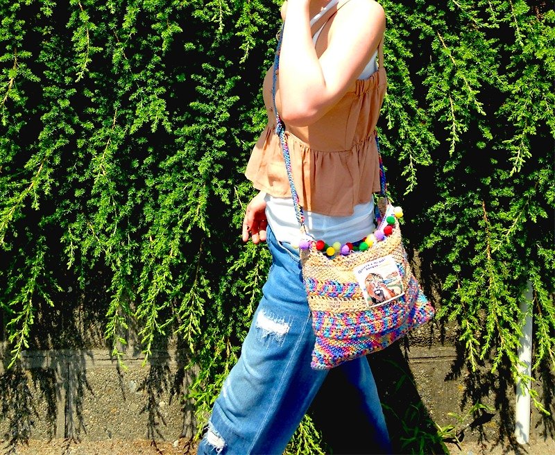 Summer の Shito ★ ball dorsal side blending woven bags - Messenger Bags & Sling Bags - Cotton & Hemp Blue