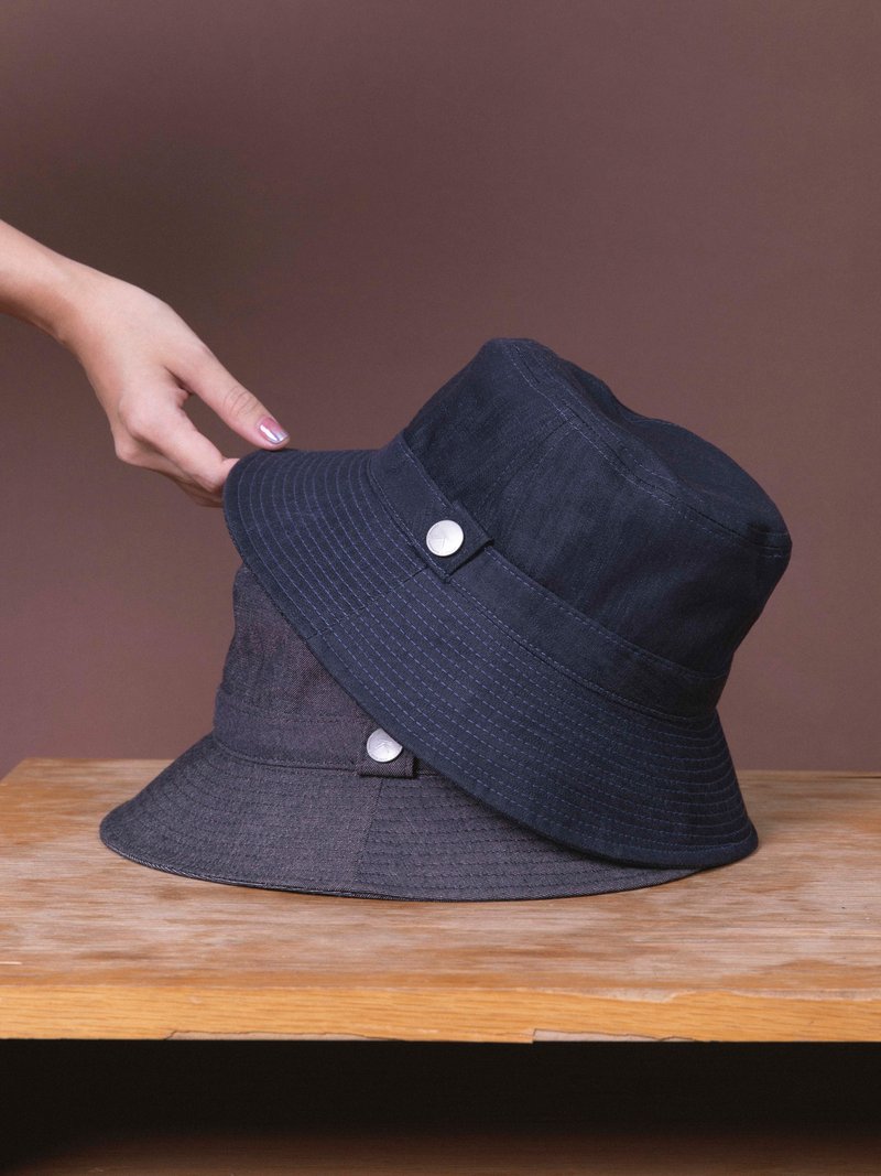 Cotton Stoneham hat - Grey/Navy bucket hat for men and women. Unisex - 帽子 - 棉．麻 藍色