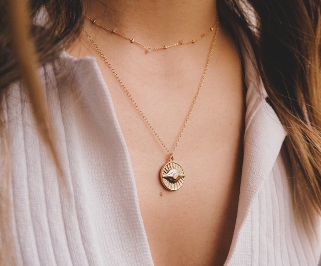 Mini Evil Eye Opal Disk Pendant Necklace 14k Gold Filled Studdedheartz Necklaces I - Disk Pendant Necklace