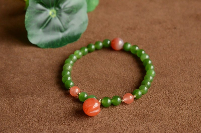 [Summer Solstice] Natural Spinach Green Jasper Bracelet South Red Peach - สร้อยข้อมือ - เครื่องเพชรพลอย สีเขียว