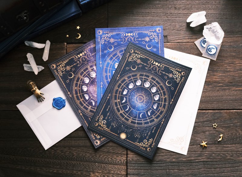 Moon phases and 12 constellations letter set / letter stationery celestial body moon moon phases crescent full moon magic sorcery - Envelopes & Letter Paper - Paper Blue