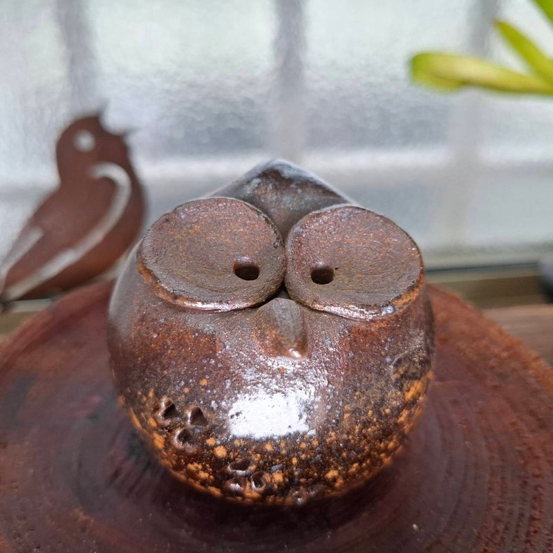 陶偶貓頭鷹系列- 2號 療癒系手作陶偶 文創 擺飾 - 公仔/玩偶 - 陶 