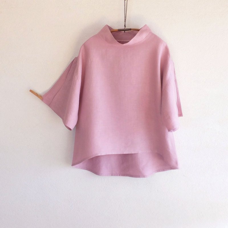 linen blouse freedom sleeve - Taiwan cherry blossom - เสื้อผู้หญิง - ผ้าฝ้าย/ผ้าลินิน สึชมพู