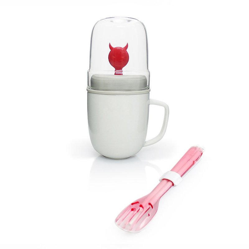 Dipper red devil double cup +3 together 1SPS green tableware chopsticks fork set (3 election 1) blessing bag Valentine's Day gift - แก้วมัค/แก้วกาแฟ - แก้ว ขาว