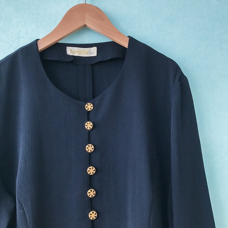 Top / Black Long-sleeves Top with Golden Buttons - Women's Tops - Polyester Black
