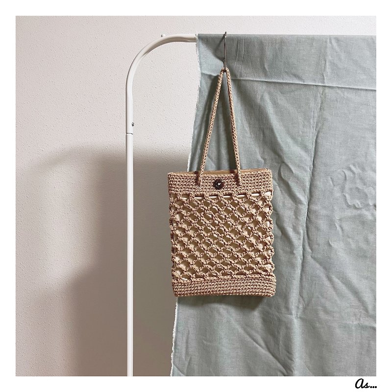 Portable small fishing net (light brown) - กระเป๋าแมสเซนเจอร์ - ผ้าฝ้าย/ผ้าลินิน 
