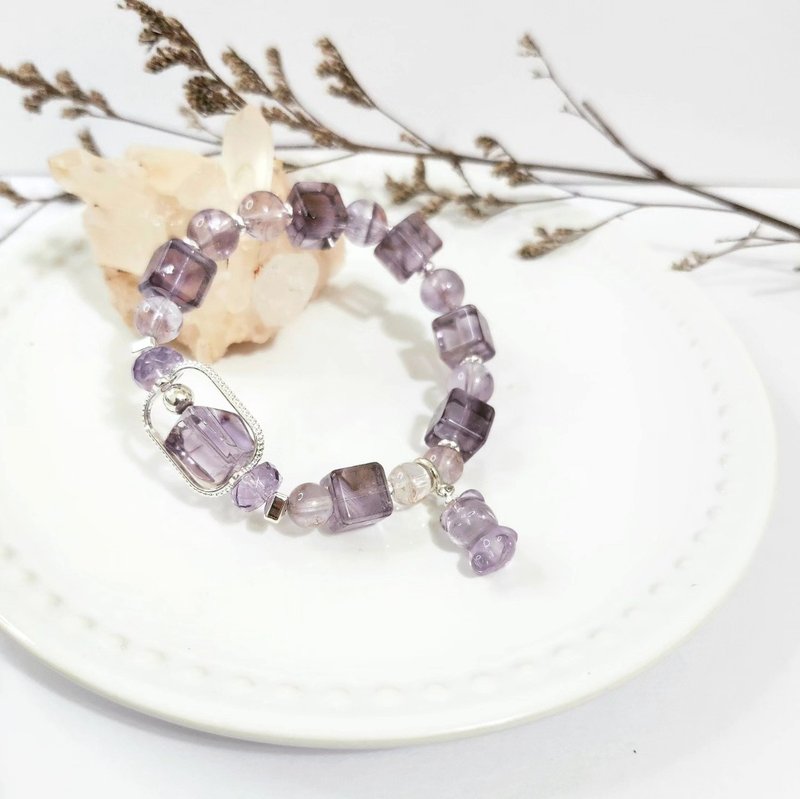 Purple Lucky Bear/Crystal for attracting people and strengthening relationships/Amethyst/Purple Ghost - สร้อยข้อมือ - คริสตัล สีม่วง