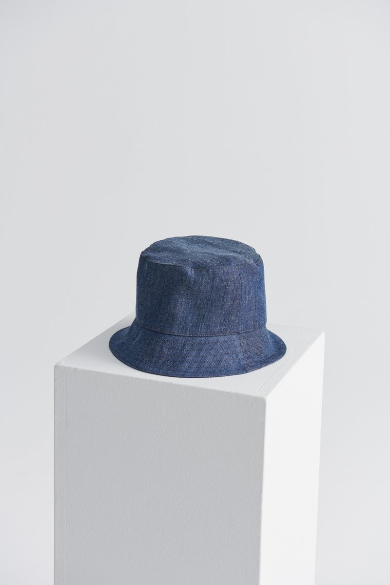 Shan Yong denim linen bucket hat - หมวก - ผ้าฝ้าย/ผ้าลินิน 