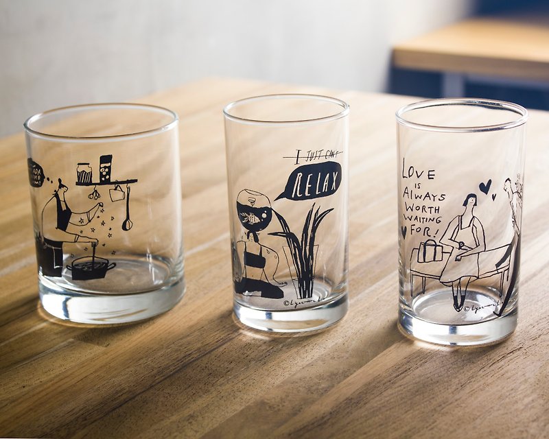插畫玻璃杯 - 一套三款 - 茶壺/茶杯/茶具 - 玻璃 透明