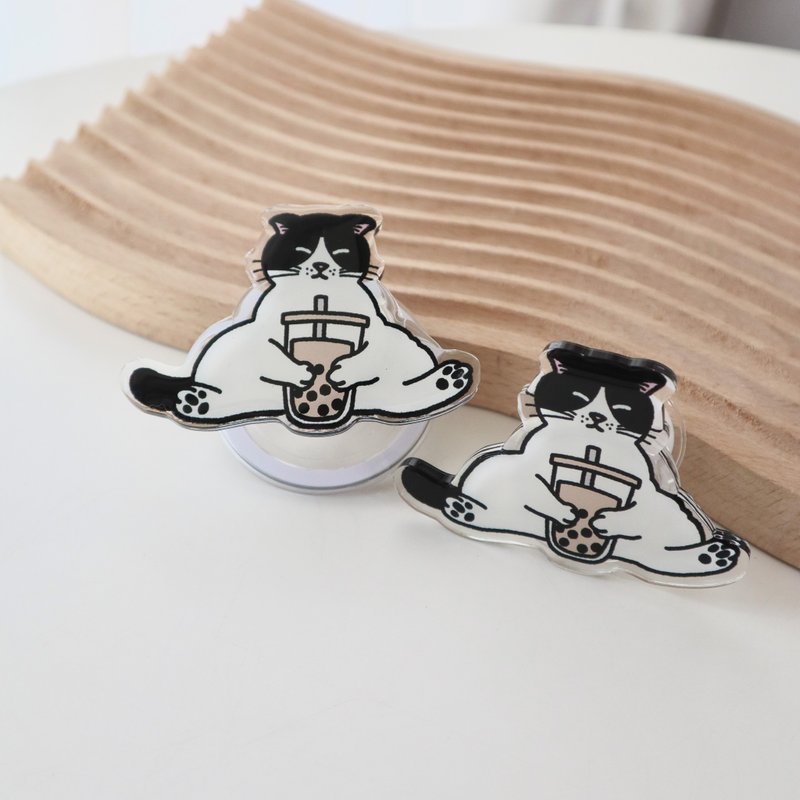 【Boba milk tea meow - 珍奶控賓士喵】| 手機氣囊支架 泡泡騷 - 手機配件 - 塑膠 黑色