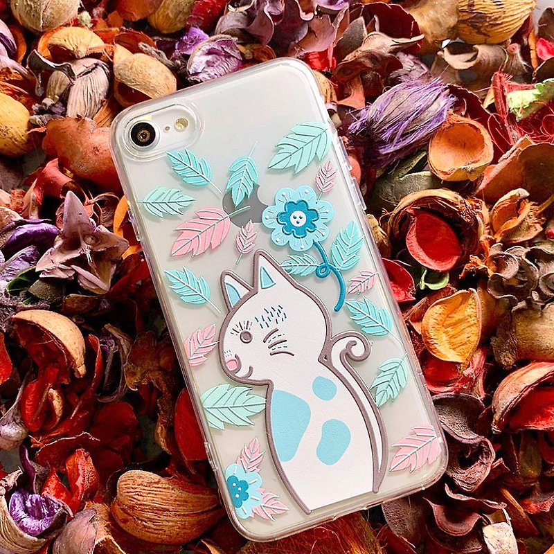 iPhone SE2/8/8Plus/7 Korea Flower Cat Soft Shell TPU Protective Case - เคส/ซองมือถือ - ซิลิคอน สีใส