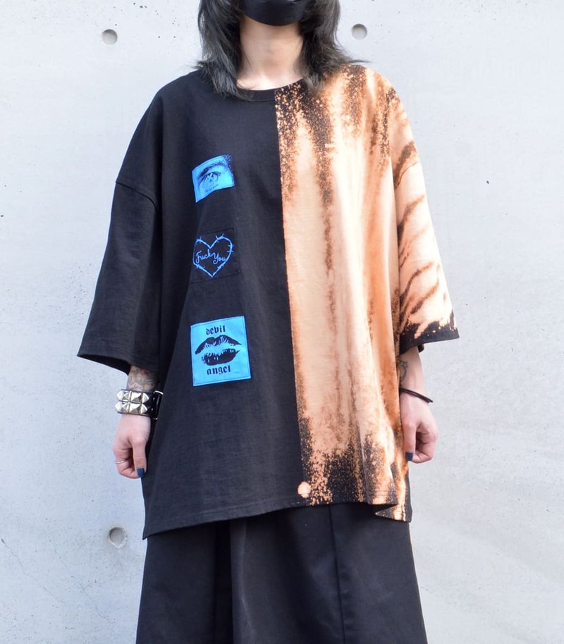 パッチ付きビッグTシャツ/ブラック/Fサイズ/hellcatpunks/hcp-t-0171 - 女 T 恤 - 棉．麻 黑色