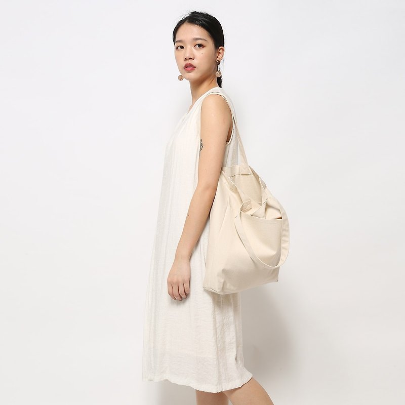 Five bags of canvas bag particularly easy to use - natural white - กระเป๋าแมสเซนเจอร์ - ผ้าฝ้าย/ผ้าลินิน ขาว