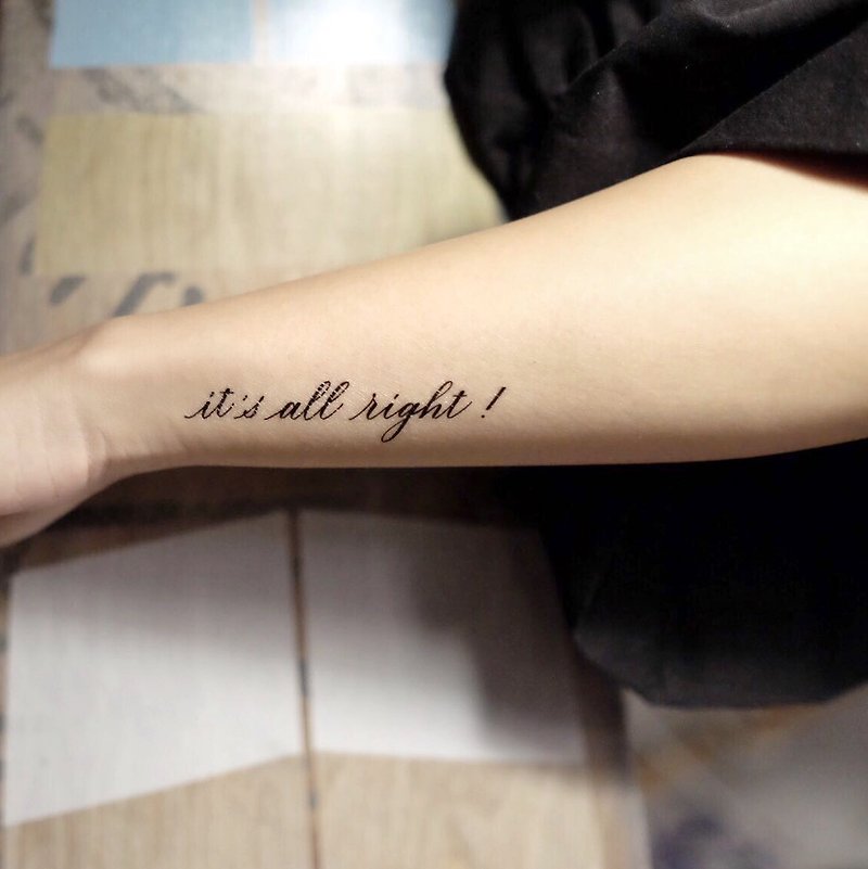 cottontatt // it's all right! // calligraphy temporary tattoo sticker - Temporary Tattoos - Other Materials Black