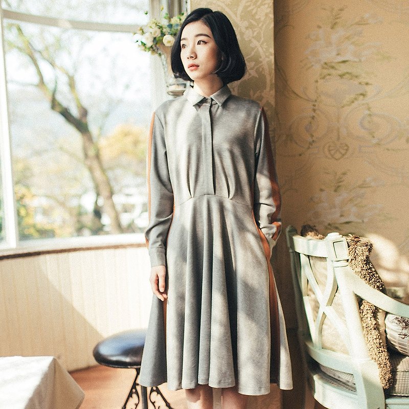 Annie Chen dresses Dongkuan 2016 new stitching was thin big swing skirt a long section of female spring dresses dress - One Piece Dresses - Cotton & Hemp Gray