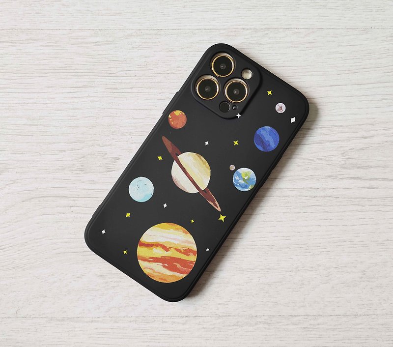 太空星球土星地球手機殼保護套iPhone 7 SE XS Max 11 12 13 Pro - 手機殼/手機套 - 塑膠 黑色