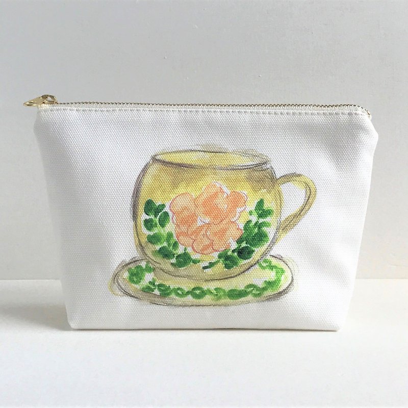 Gardener's Tea party gusseted pouch Cup and saucer pattern Orange - Toiletry Bags & Pouches - Cotton & Hemp Orange