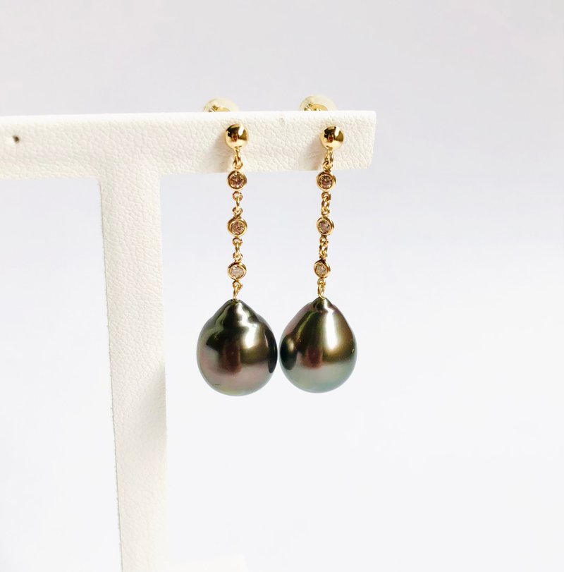 【Ltd.price】黑珍珠鑽石耳環 海洋珍珠 - 耳環/耳夾/耳骨夾 - 珍珠 金色