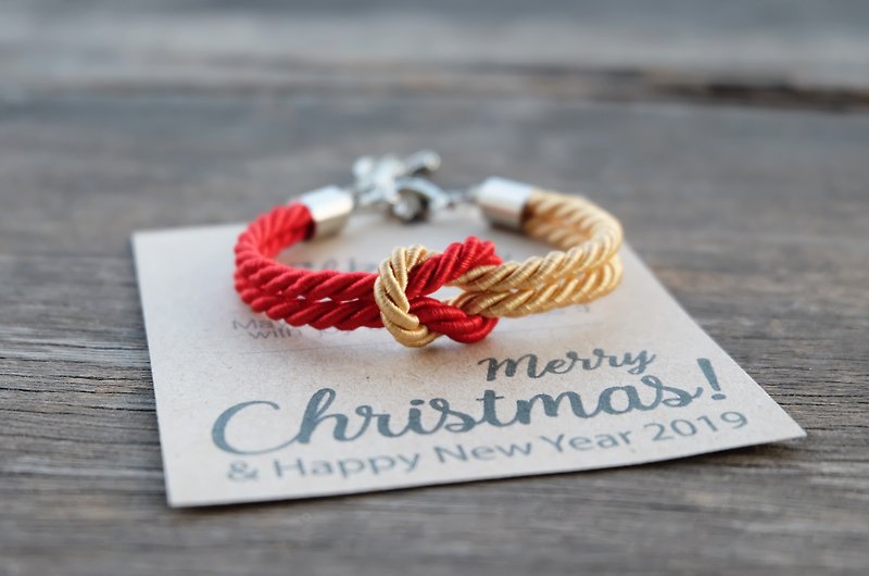 Red / gold knot rope bracelet  - Christmas bracelet - Bracelets - Other Materials Red