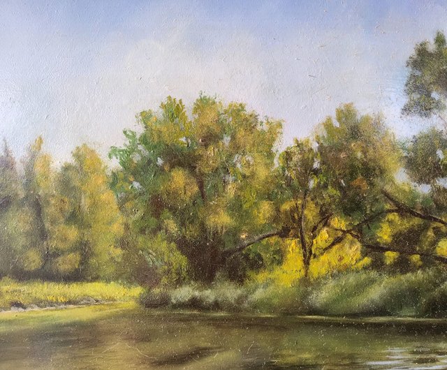 Large H Wilson Oil Canvas Painting - Mill Mountain River