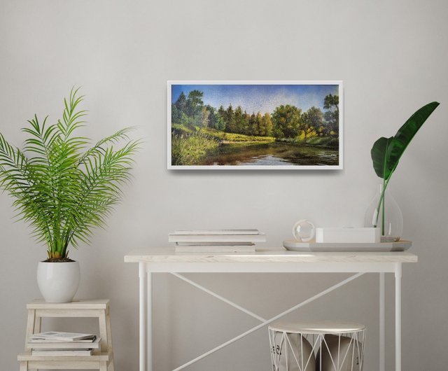 森 川 絵画 風景 オリジナルアート ヴィンテージ 自然 水景