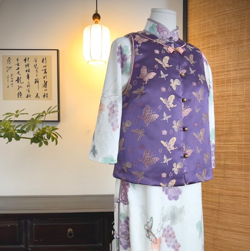 【紫霞】 新中式復古/織錦提花背心 - 女裝 背心 - 其他材質 紫色
