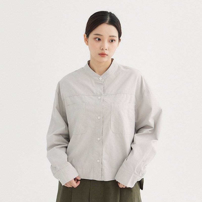 【Simply Yours】Simple round neck short top gray F - Women's Tops - Cotton & Hemp Gray