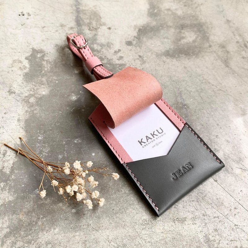 Luggage Tag Cherry Blossom Pink/Gray Customized Gift - ป้ายสัมภาระ - หนังแท้ สึชมพู