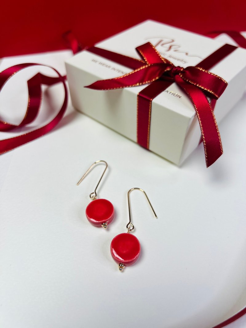 Timeless 陶瓷耳環  Red Dot  聖誕 派對 禮物 包裝 - 耳環/耳夾/耳骨夾 - 瓷 紅色