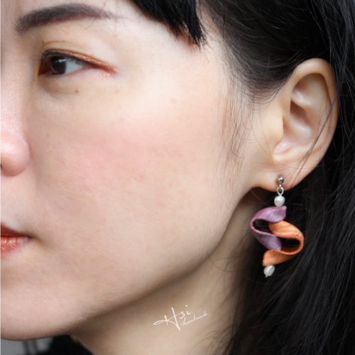 禧手作 HSI handmade 流動彩舞不對稱珍珠純銀皮革耳環/材料包/成品/聖誕禮盒
