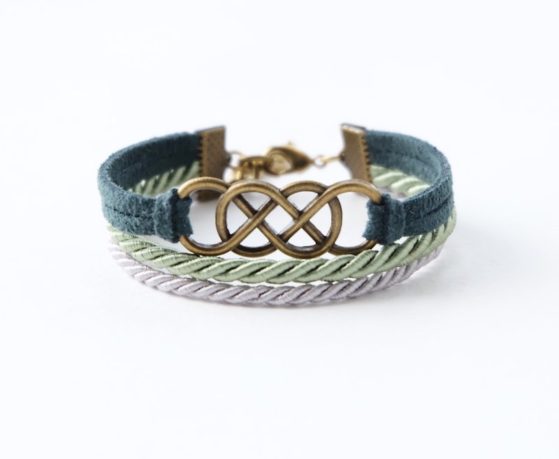 Brass double-infinity in Dark green suede / Light gray - Bracelets - Other Materials Green