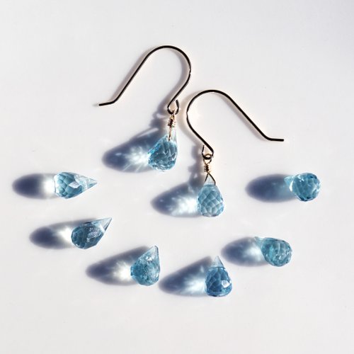 lipattijewelry 14KGFサンタマリアアクアマリンのブリオレットドロップカットピアス Marcelle